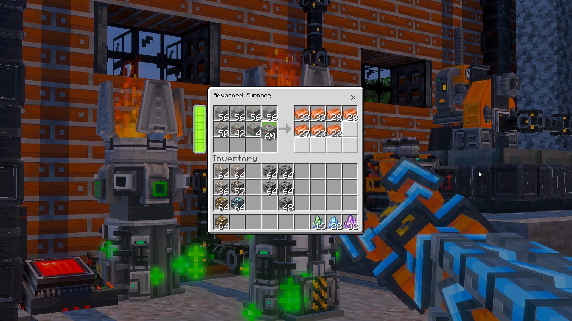 The interface smelting several ore stacks in parallel.