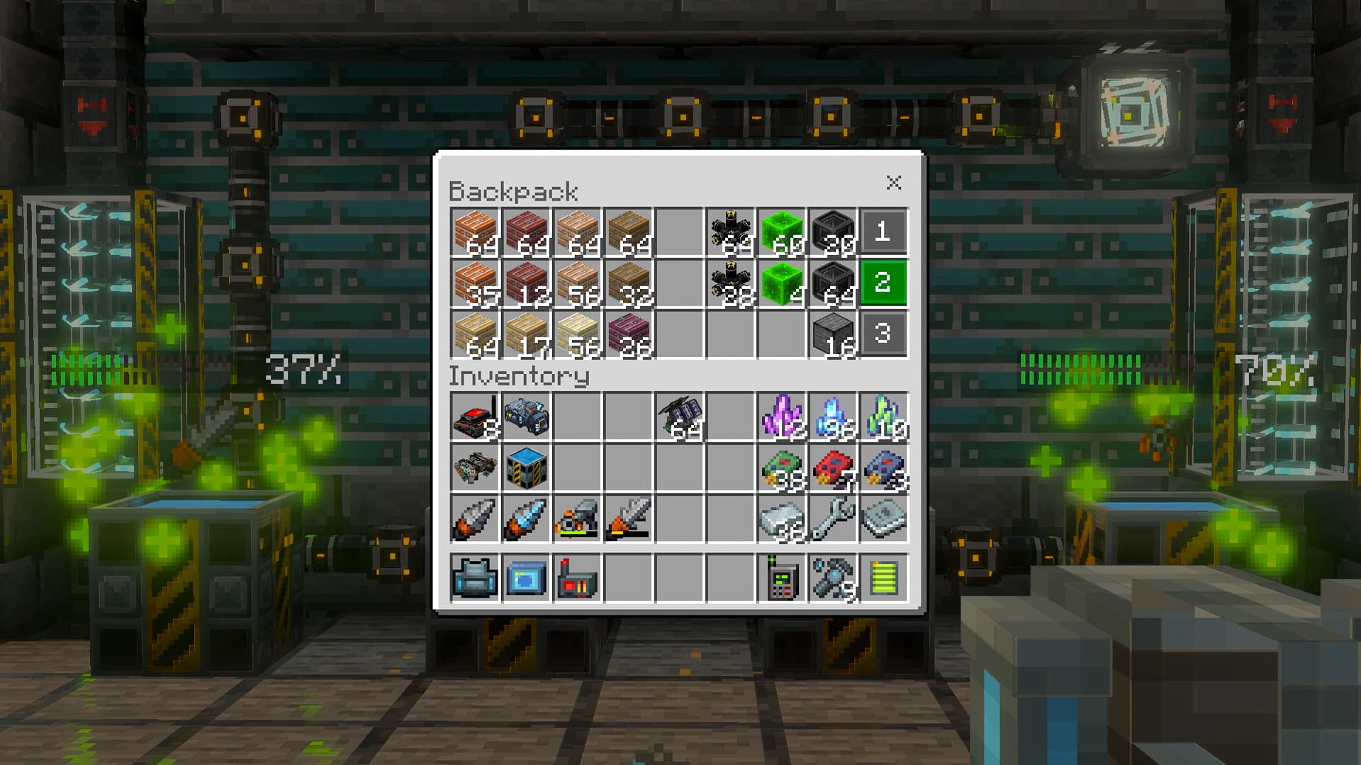 The Backpack interface with its paged storage.
