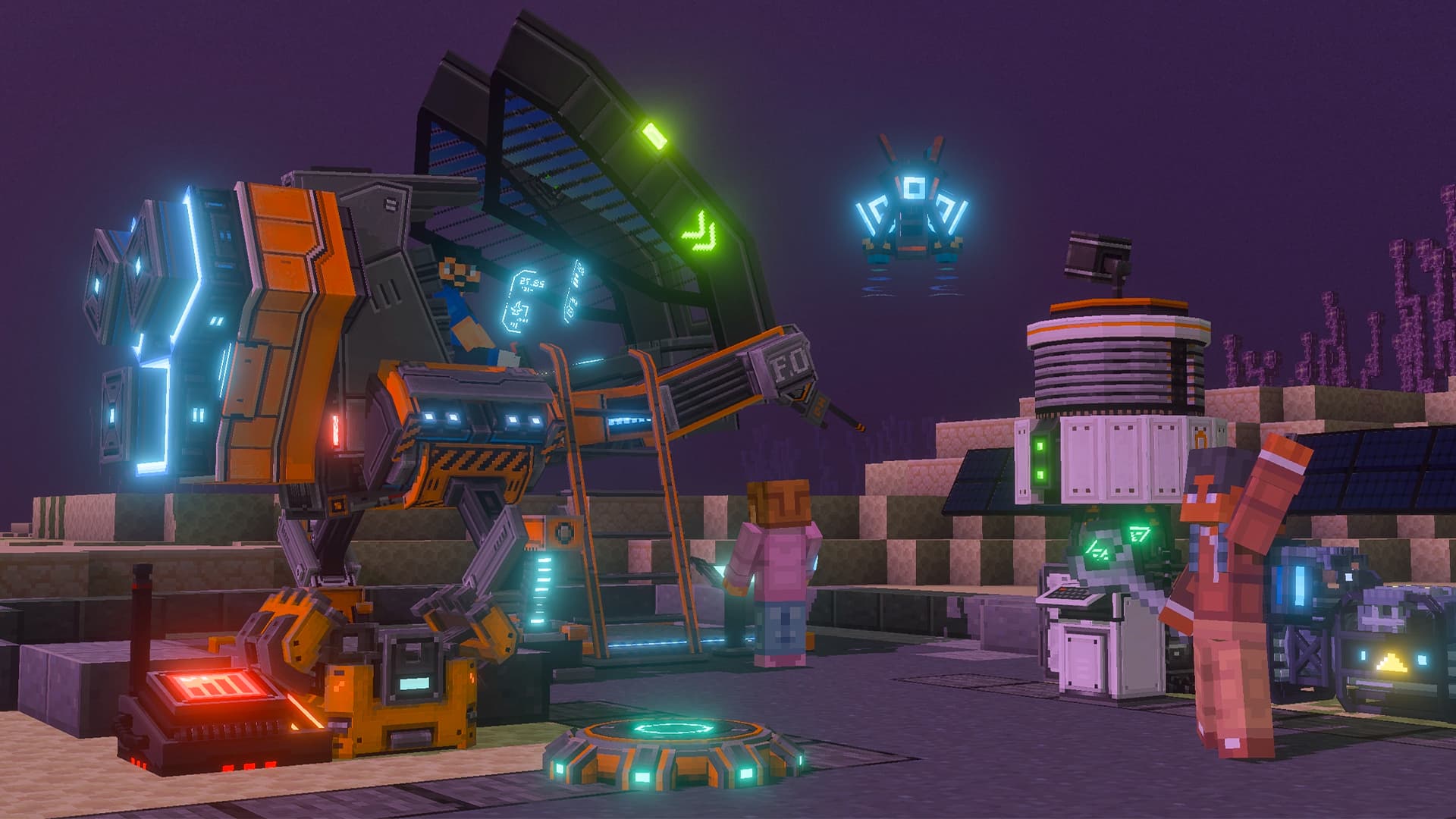 A late-game base with the Spaceship and satellite gear